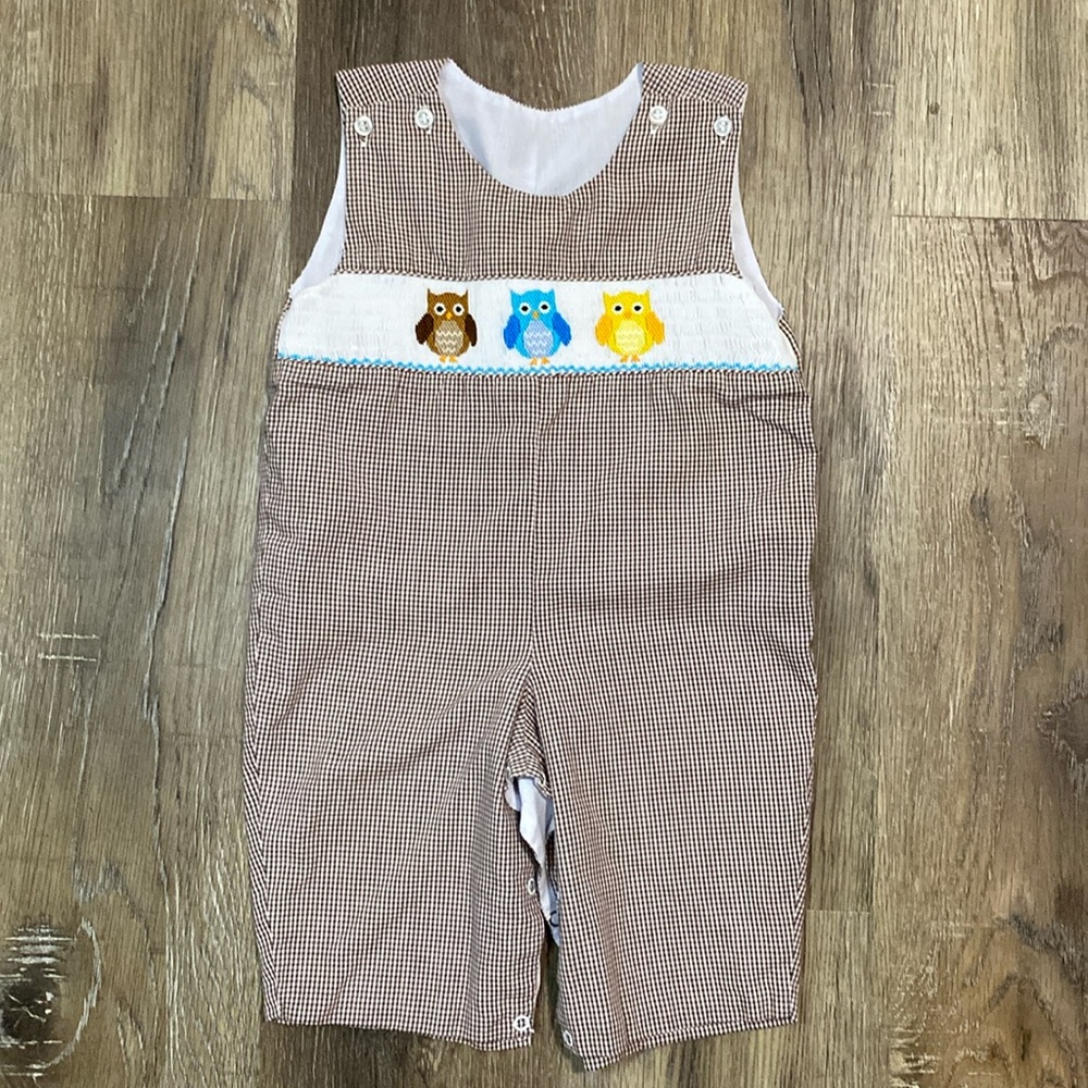 Owl Smocked Brown Check Longall
